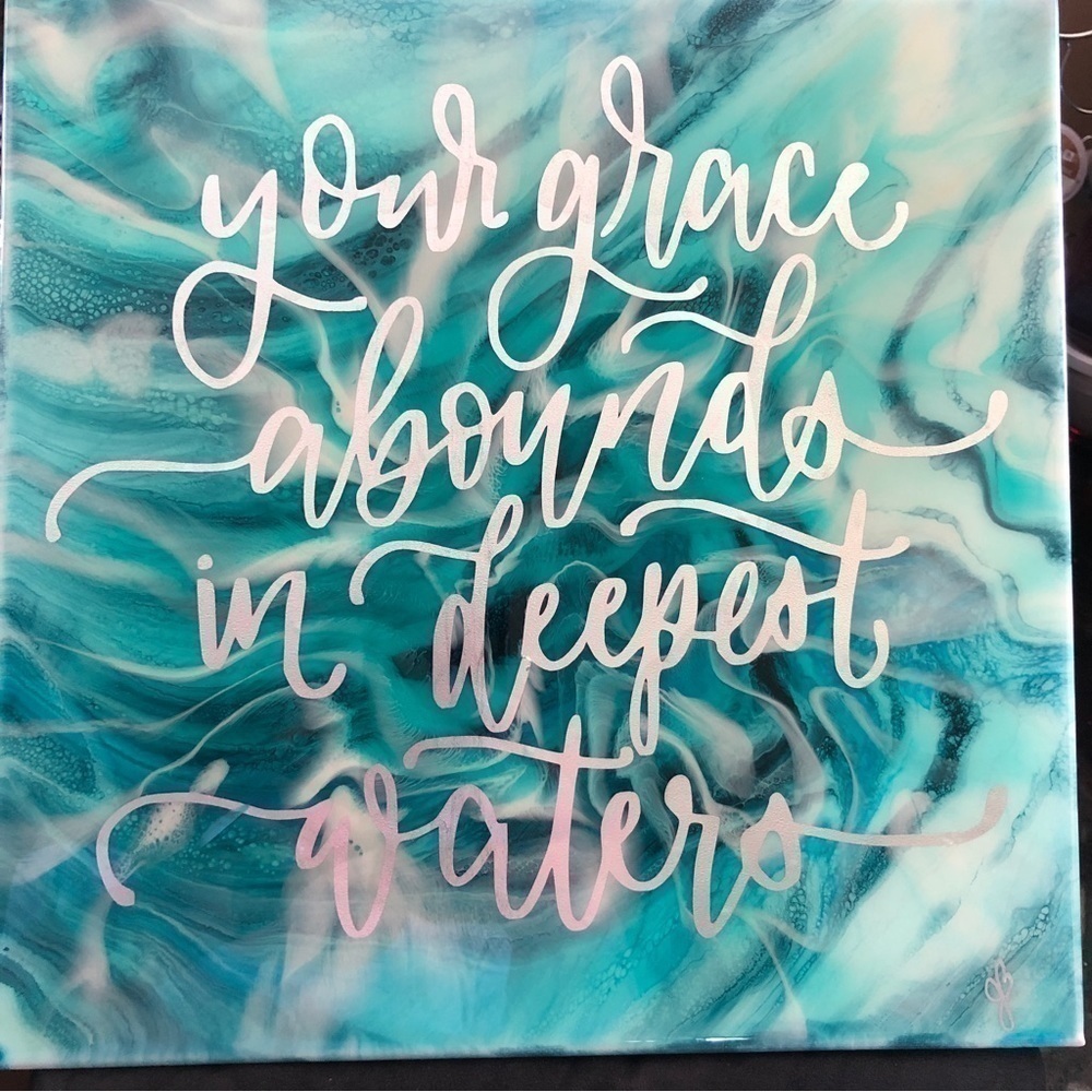 CUSTOM “Your Grace Abounds in Deepest Waters” 12” Square Ocean Resin Wall Art